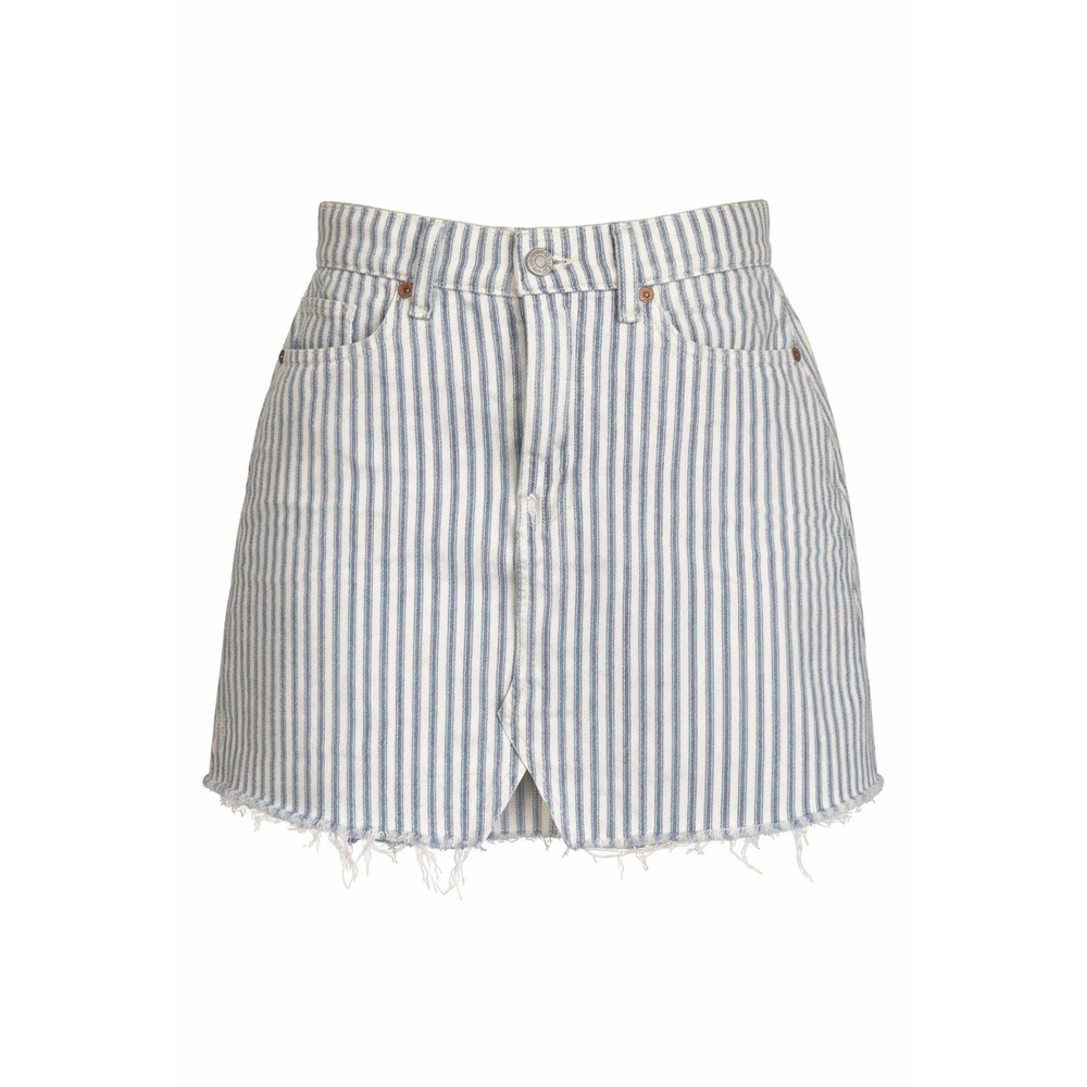 Etica Denim Skirt Womens 28 Railroad Stripe Lucy A-Line Cut Off Hem Distressed